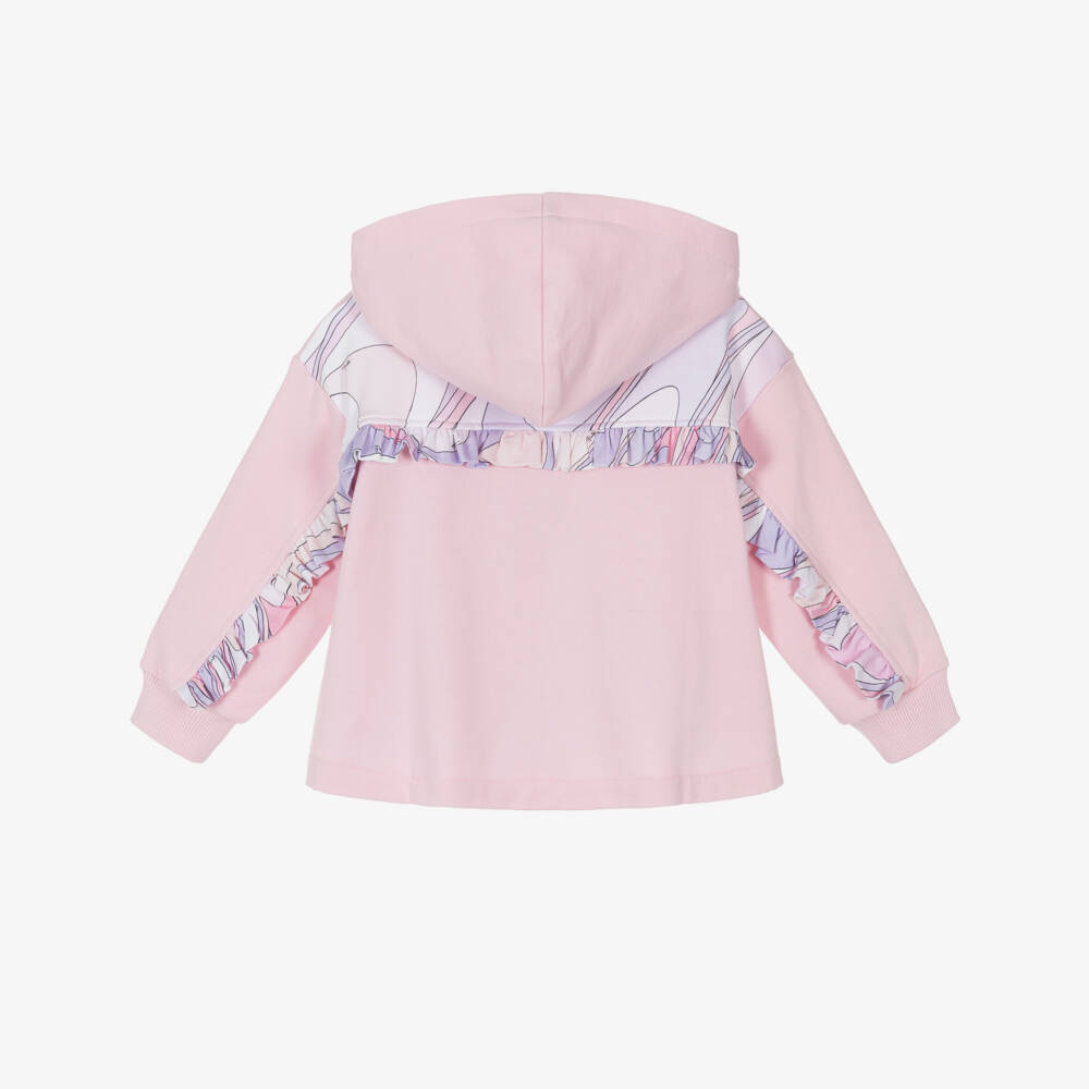 PUCCI-Girls Pale Pink Cotton Hooded Zip-Up Top | Childrensalon