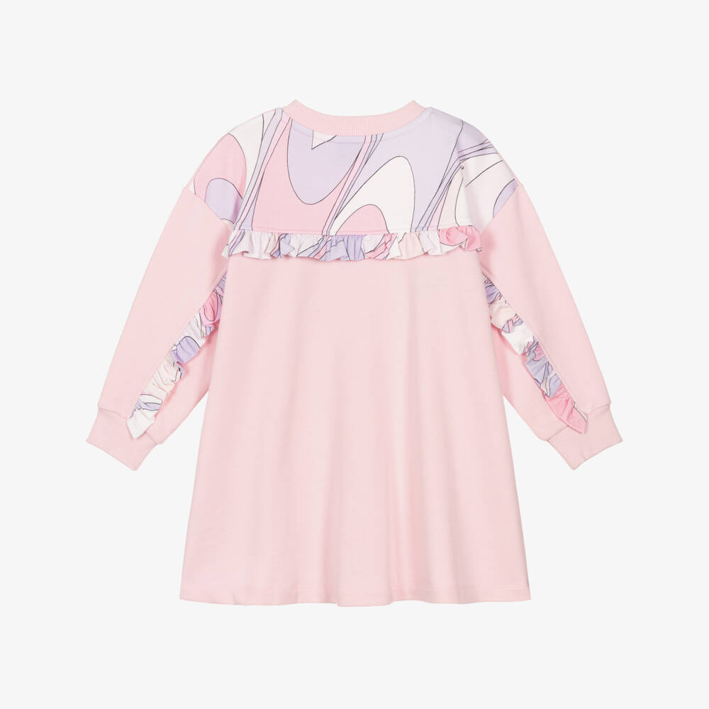 PUCCI-Girls Pale Pink Cotton Sweatshirt Dress with Marmo Print | Childrensalon