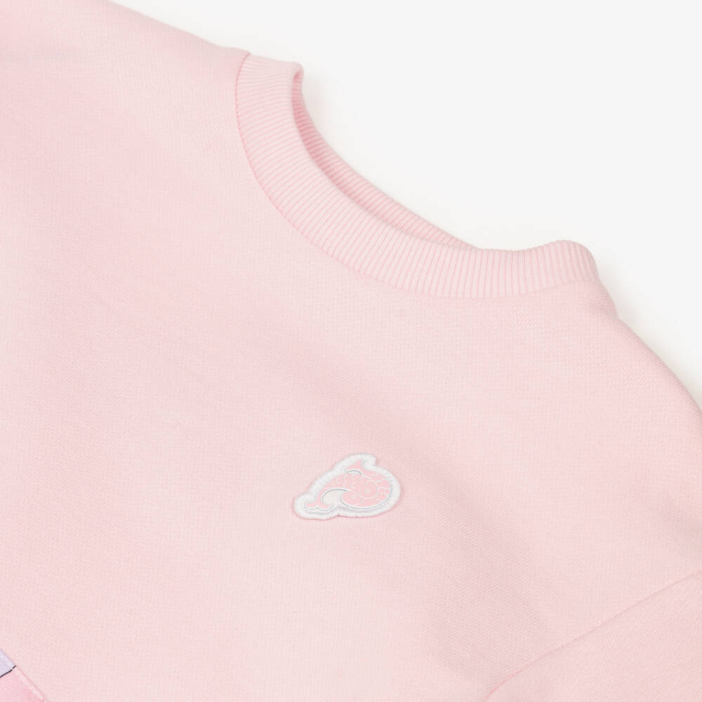 PUCCI-Girls Pale Pink Cotton Sweatshirt Dress with Marmo Print | Childrensalon