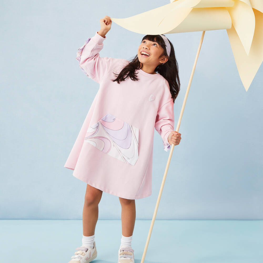 PUCCI-فستان قطن لون زهري فاتح للبنات | Childrensalon