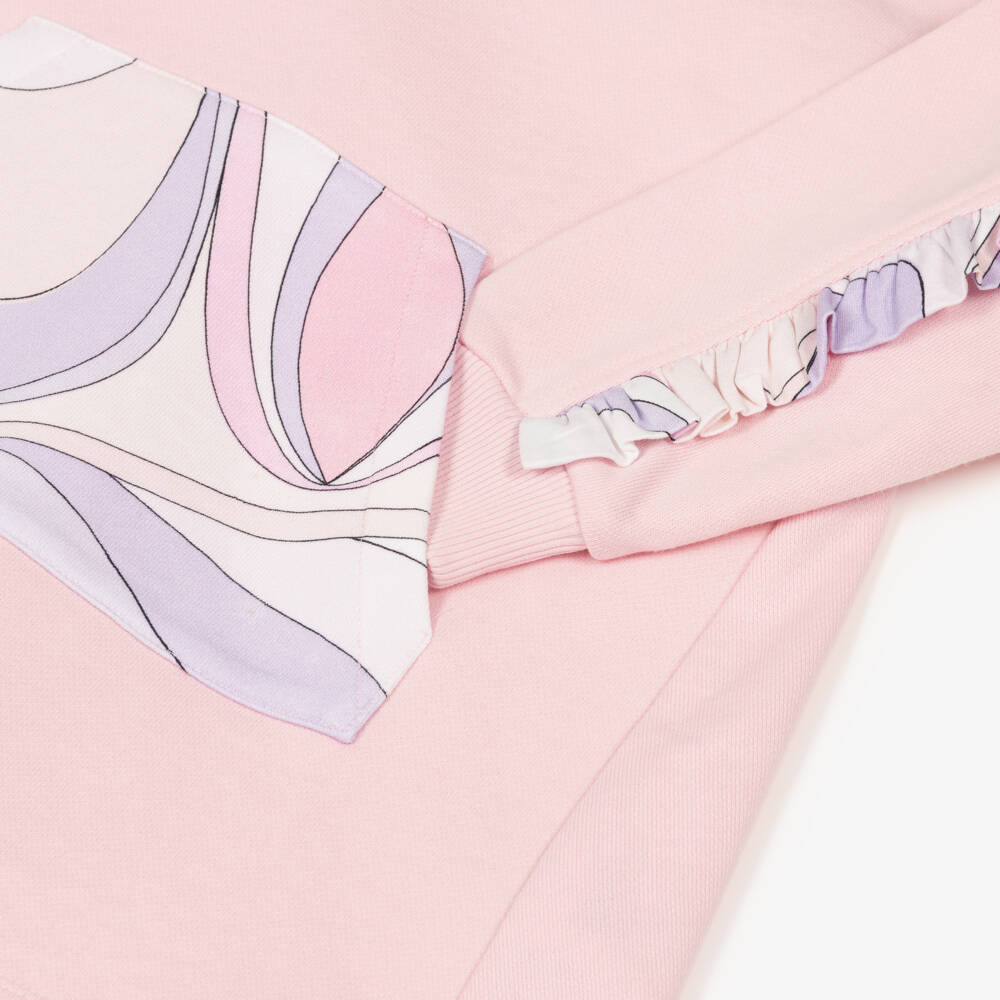 PUCCI-Girls Pale Pink Cotton Sweatshirt Dress with Onde Print | Childrensalon