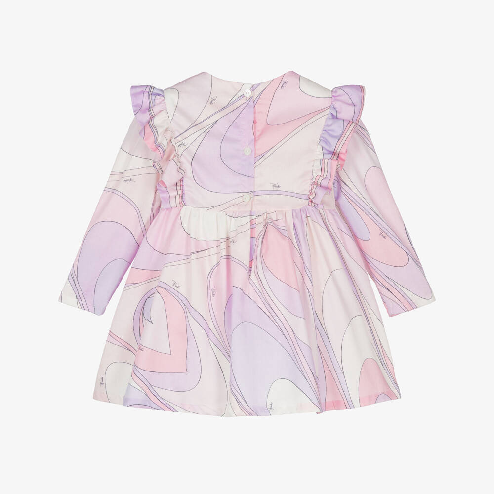 PUCCI-Girls Pastel Pink Cotton Onde Print Dress | Childrensalon