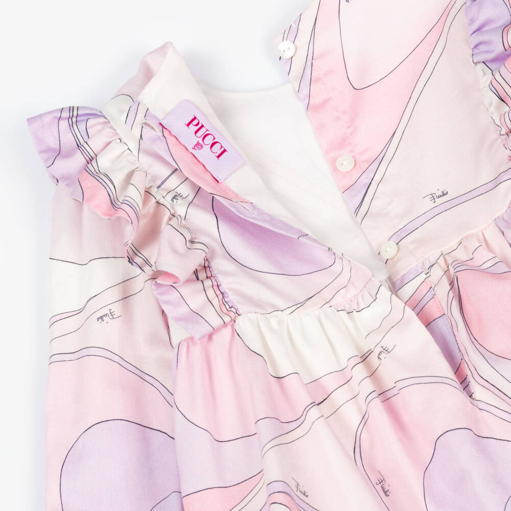 PUCCI-Girls Pastel Pink Cotton Onde Print Dress | Childrensalon