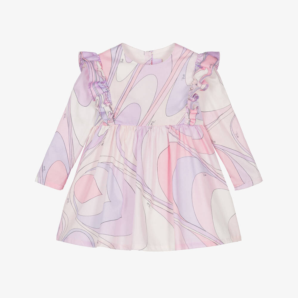 PUCCI-Girls Pastel Pink Cotton Onde Print Dress | Childrensalon