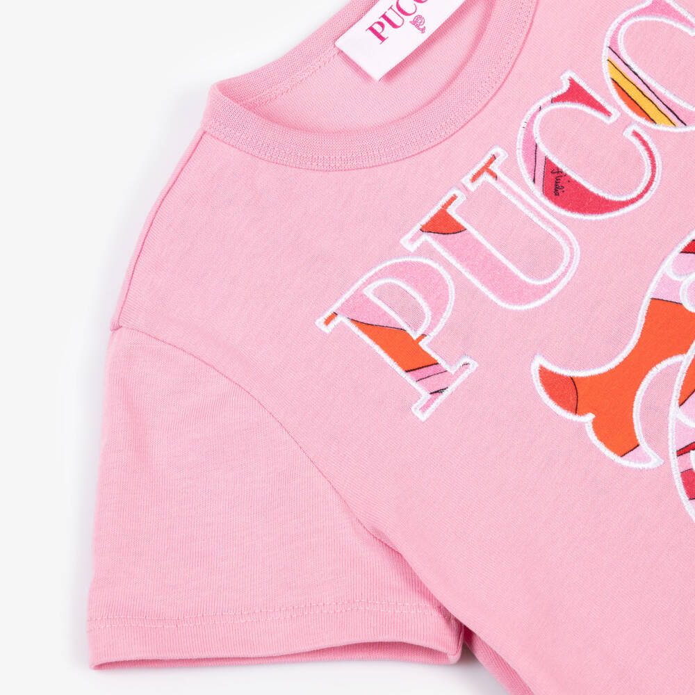 PUCCI-Girls Pink Cotton Embroidered Fish Motif T-Shirt  | Childrensalon