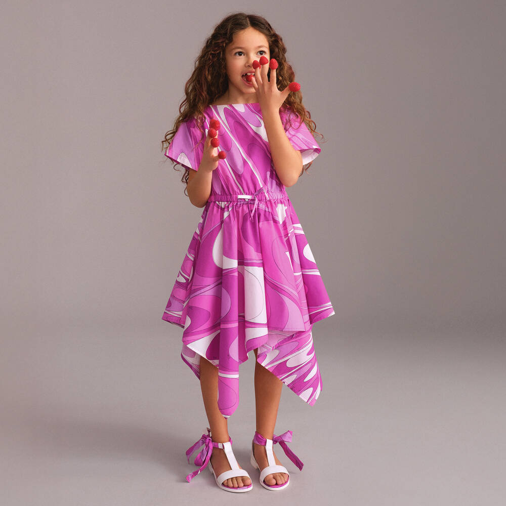 PUCCI-فستان بطبعة مارمو قطن لون زهري للبنات | Childrensalon