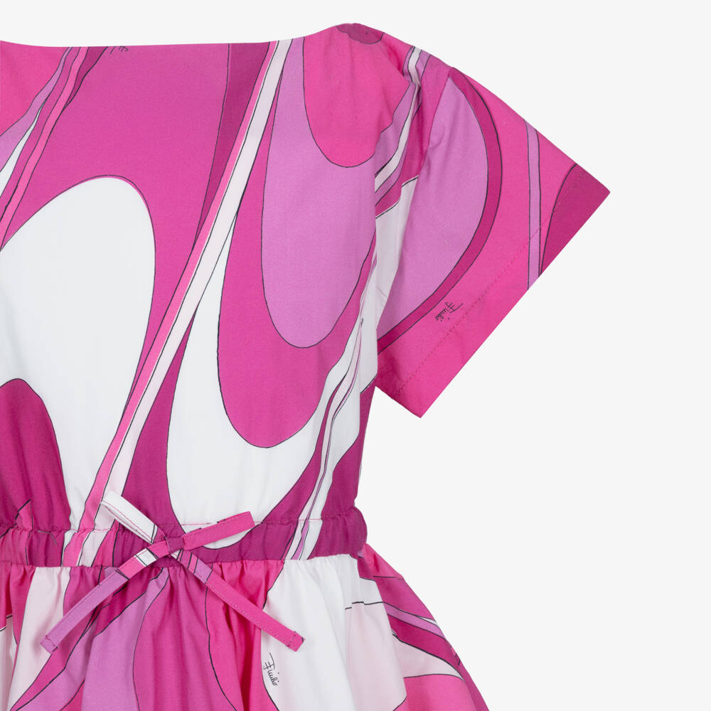 PUCCI-Girls Pink Cotton Marmo Print Asymmetrical Dress | Childrensalon
