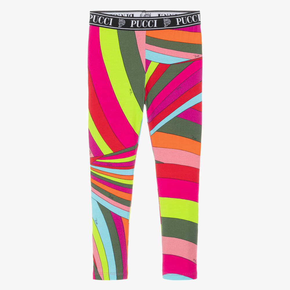 PUCCI-Girls Pink & Green Iride Print Cotton Leggings | Childrensalon
