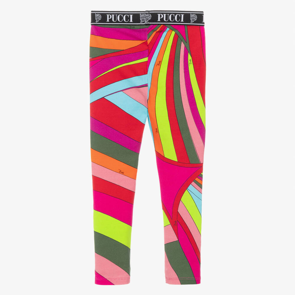 PUCCI-Girls Pink & Green Iride Print Cotton Leggings | Childrensalon