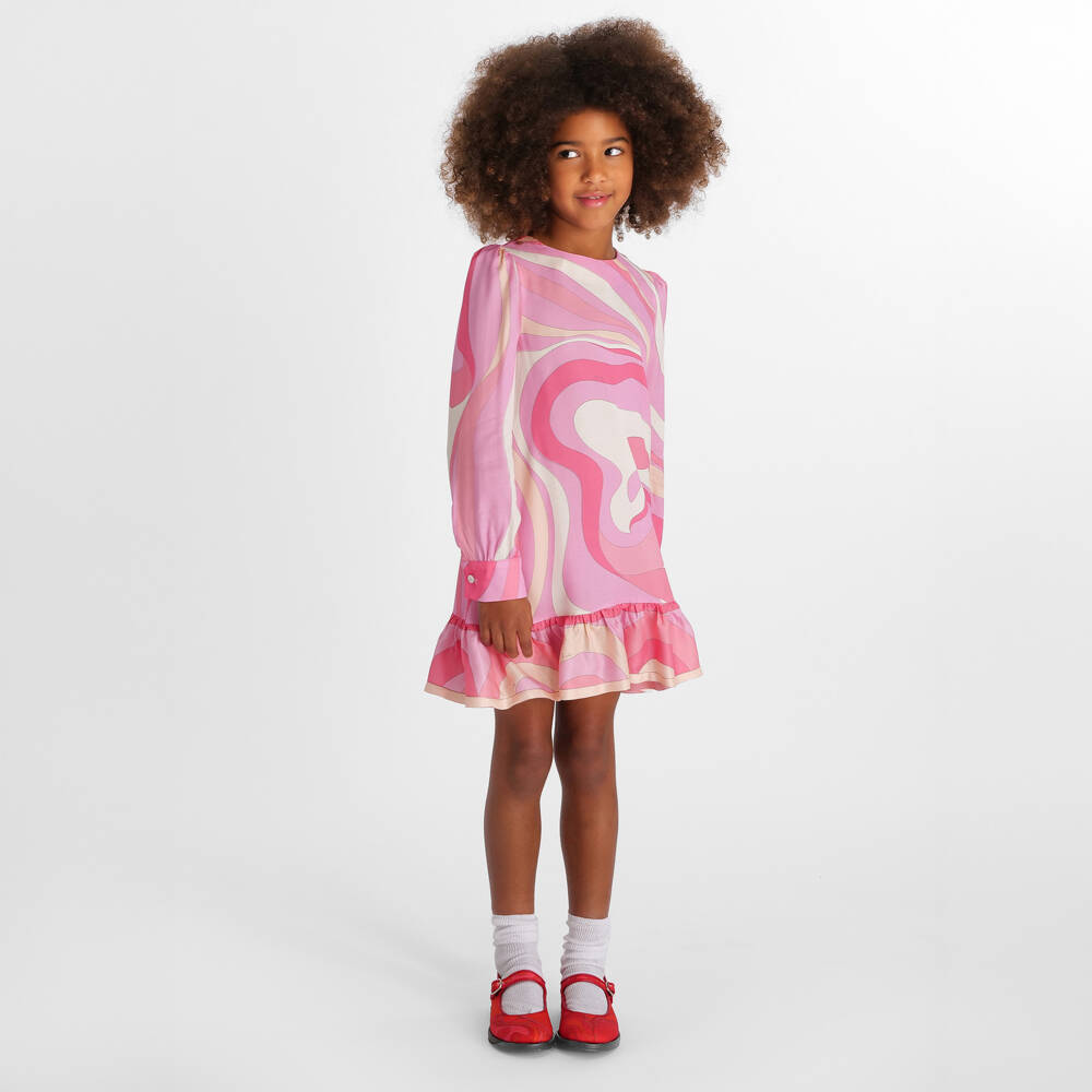 PUCCI-Платье розовое из вискозы с принтом Iride для девочек | Childrensalon