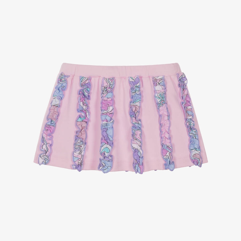 PUCCI-Girls Pink Jersey Skirt with Orchidee Print Ruffles | Childrensalon