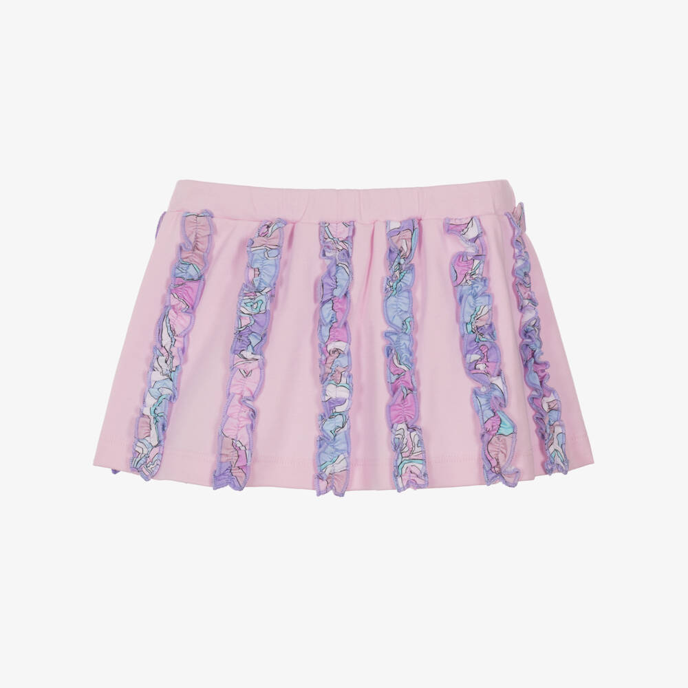 PUCCI-Girls Pink Jersey Skirt with Orchidee Print Ruffles | Childrensalon