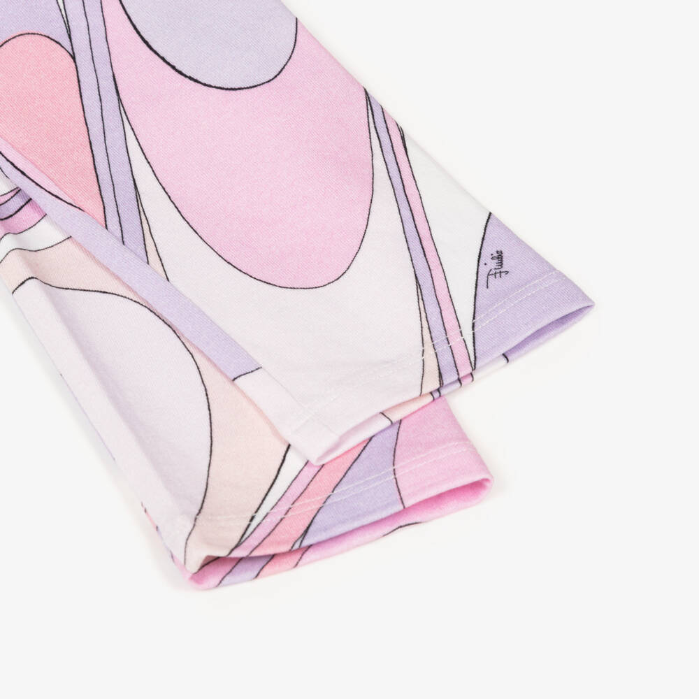 PUCCI-Girls Pink & Lilac Cotton Leggings with Marmo Print | Childrensalon