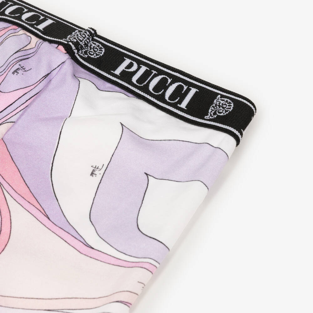 PUCCI-Girls Pink & Lilac Cotton Leggings with Marmo Print | Childrensalon