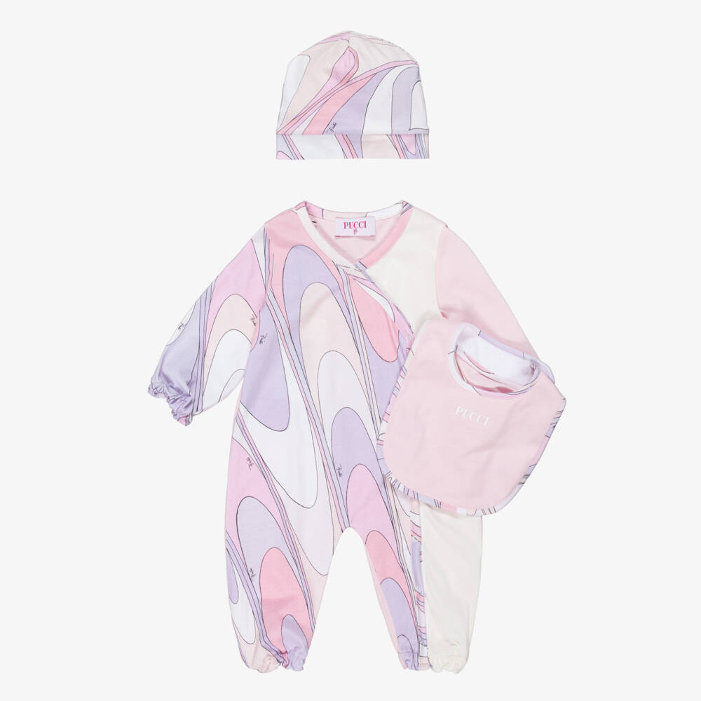 PUCCI-Girls Pink & Lilac Marmo Print Babysuit Set | Childrensalon