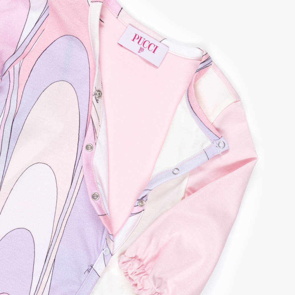 PUCCI-Girls Pink & Lilac Marmo Print Babysuit Set | Childrensalon