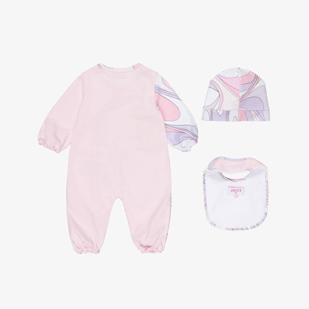 PUCCI-Girls Pink & Lilac Marmo Print Babysuit Set | Childrensalon