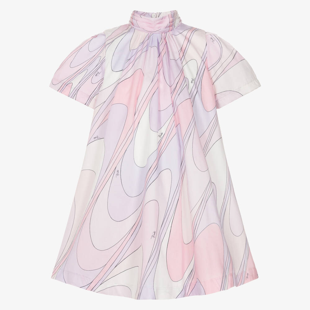 PUCCI-Платье розово-сиреневое из хлопка с принтом Marmo для девочек | Childrensalon