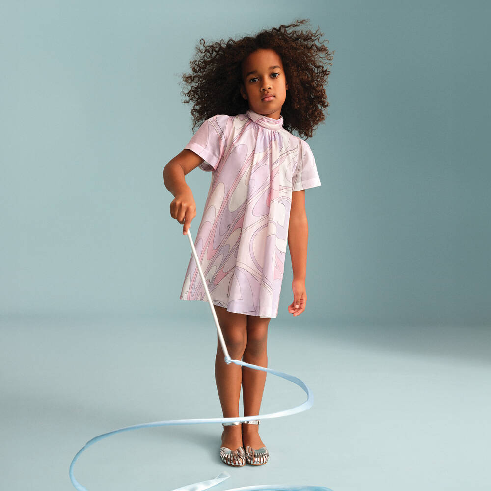 PUCCI-Girls Pink & Lilac Onde Print Cotton Dress | Childrensalon