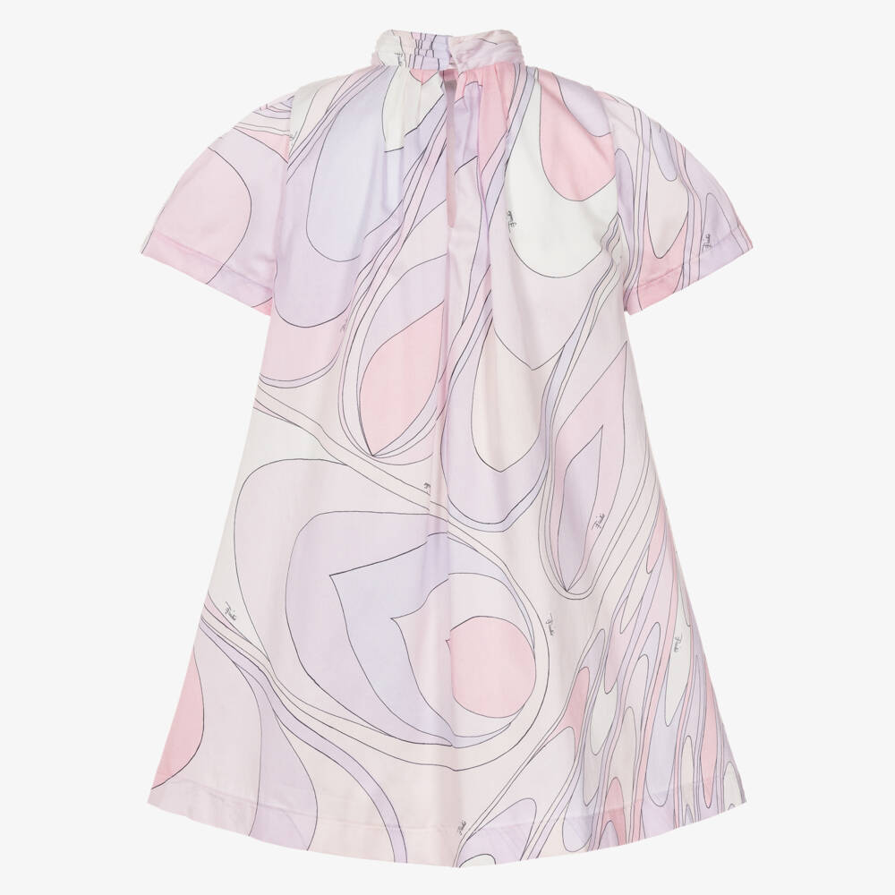 PUCCI-Girls Pink & Lilac Onde Print Cotton Dress | Childrensalon