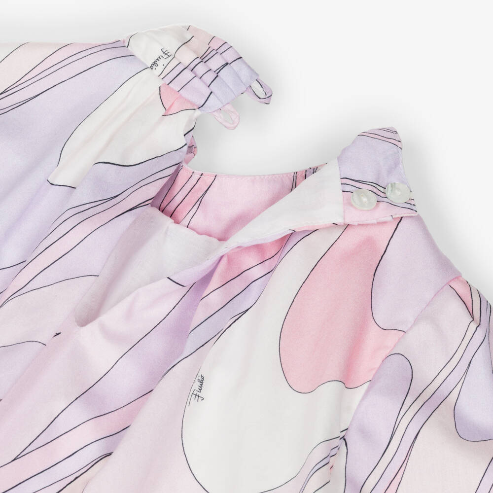 PUCCI-Girls Pink & Lilac Onde Print Cotton Dress | Childrensalon