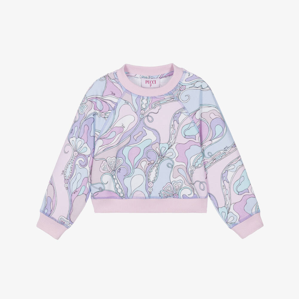 PUCCI-Girls Pink & Lilac Orchidee Raglan Sweatshirt | Childrensalon