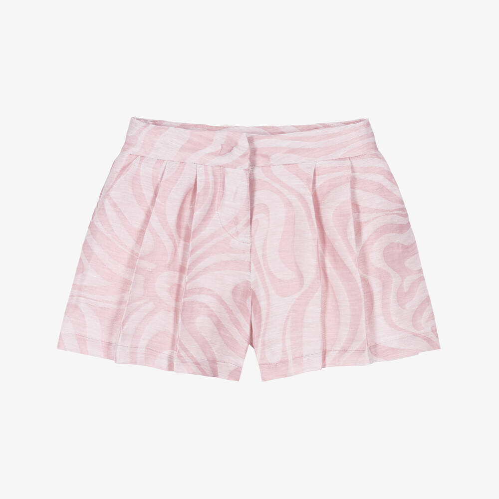 PUCCI-Girls Pink Linen Blend Marmo Print Shorts | Childrensalon