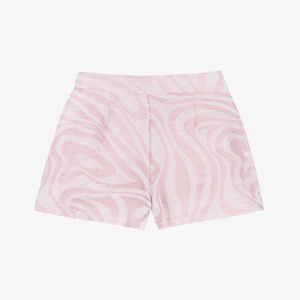 PUCCI-Girls Pink Linen Blend Marmo Print Shorts | Childrensalon