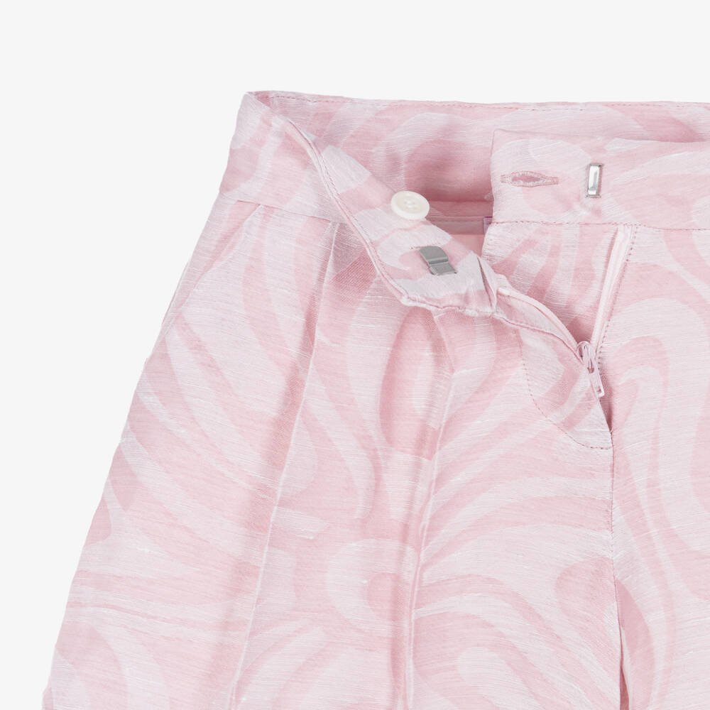 PUCCI-Girls Pink Linen Blend Marmo Print Shorts | Childrensalon
