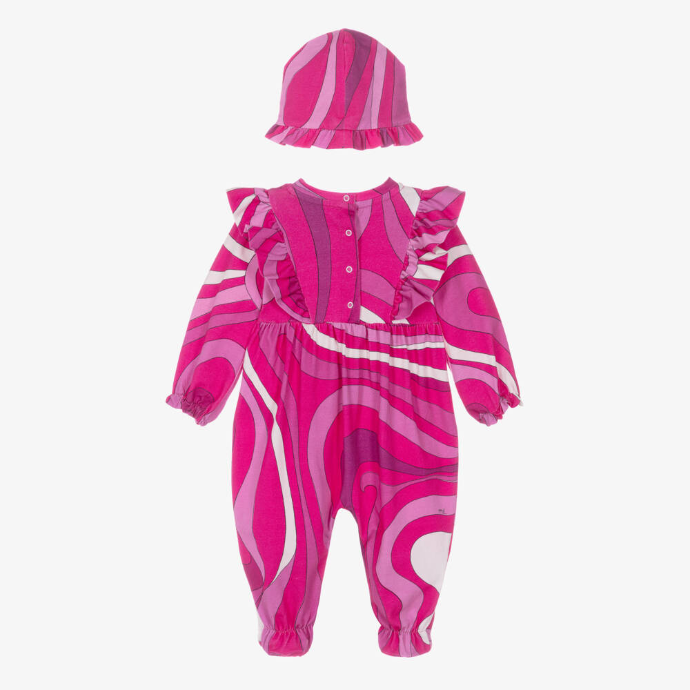 PUCCI-Girls Pink Marmo Print Cotton Babysuit Gift Set | Childrensalon