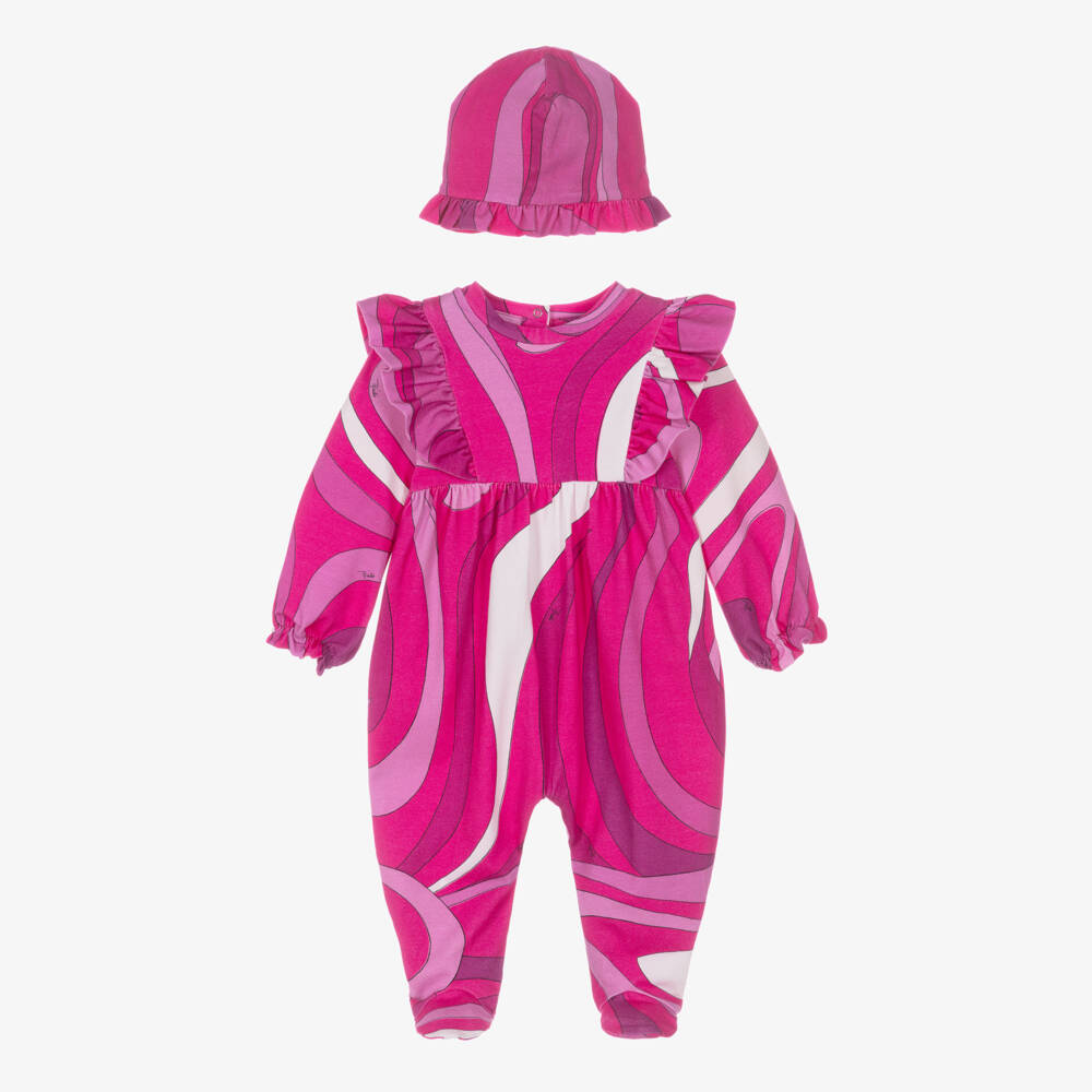 PUCCI-Girls Pink Marmo Print Cotton Babysuit Set | Childrensalon