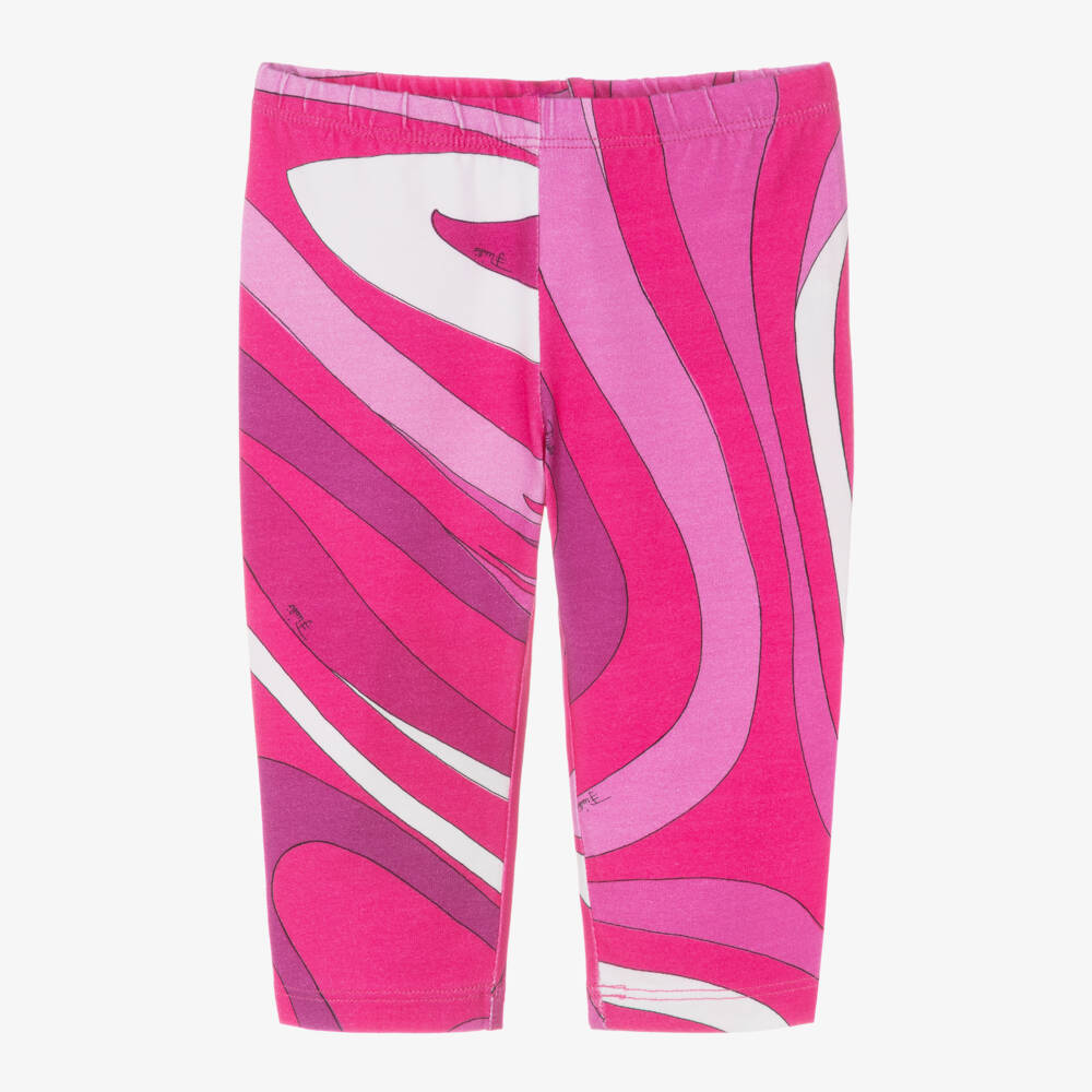 PUCCI-Girls Pink Marmo Print Cotton Leggings  | Childrensalon