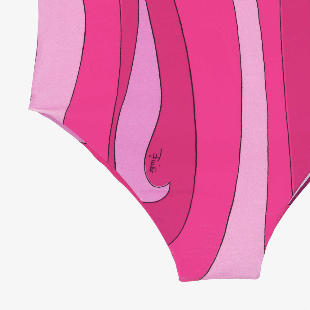 PUCCI-Girls Pink Marmo Print Ruffle Swimsuit | Childrensalon