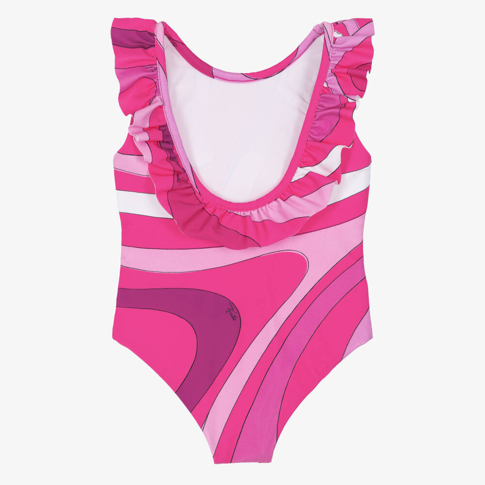 PUCCI-Girls Pink Marmo Print Ruffle Swimsuit | Childrensalon