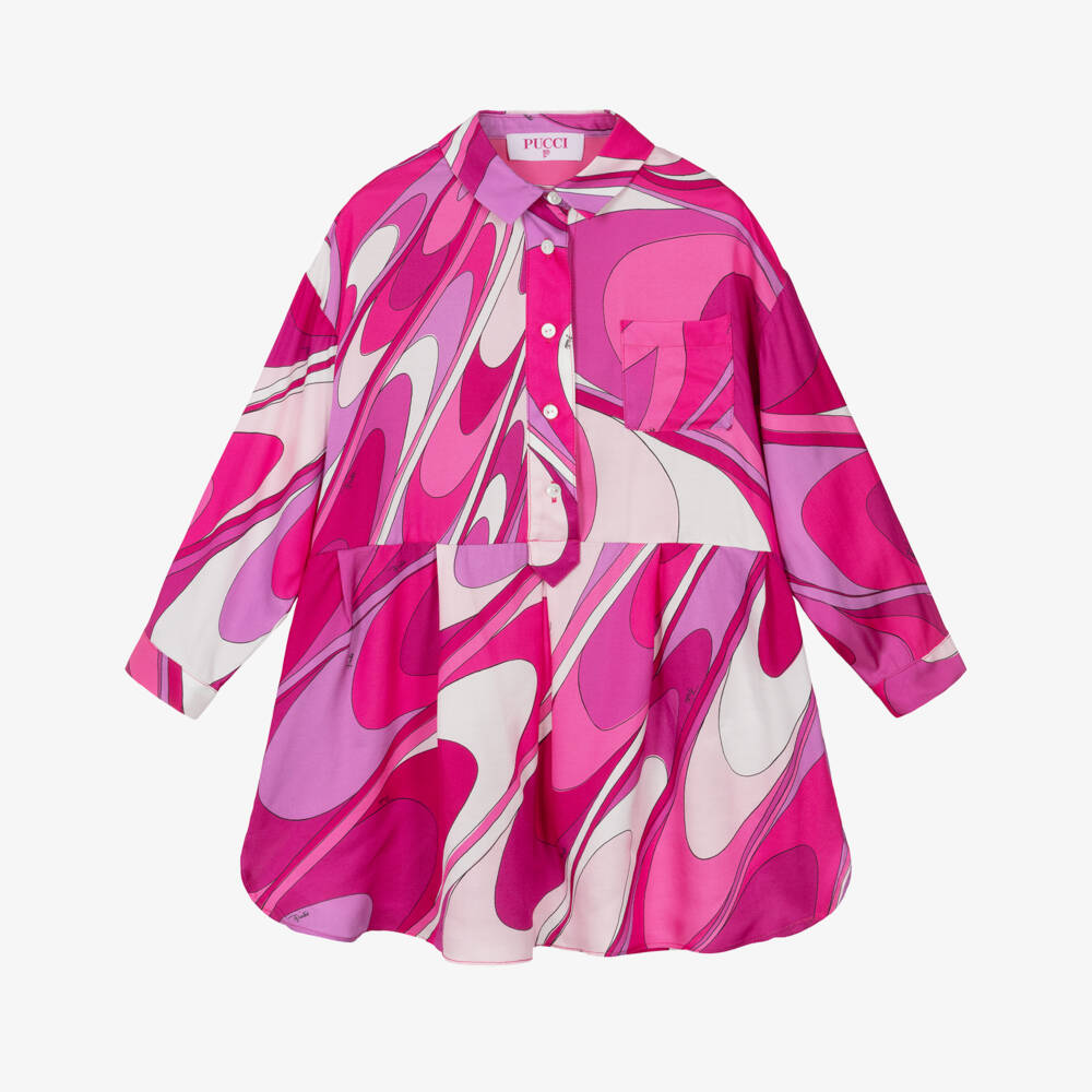 PUCCI-Girls Pink Marmo Print Shirt Dress | Childrensalon