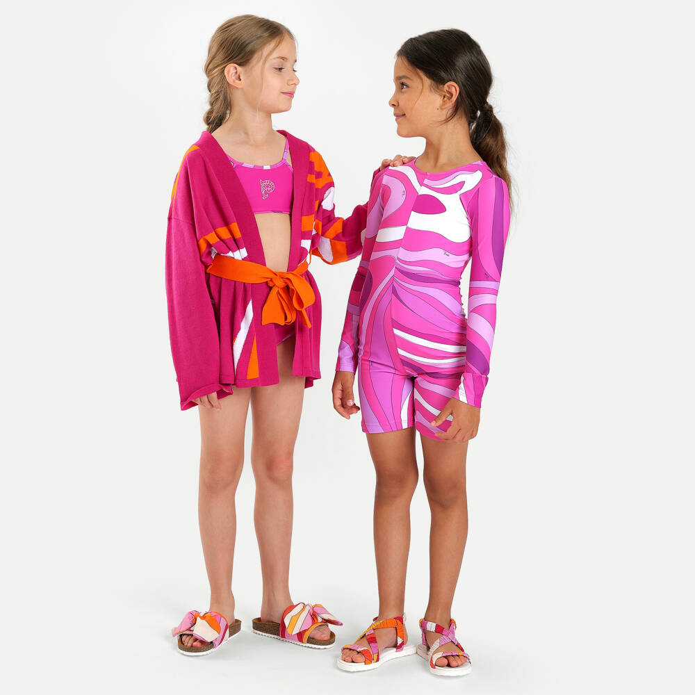 PUCCI-Girls Pink Marmo Print Swimsuit with Open Back | Childrensalon