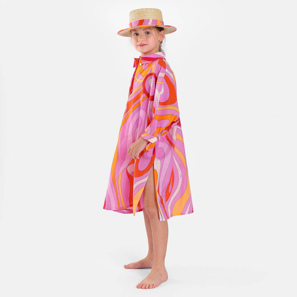 PUCCI-Girls Pink & Orange Marmo Print Beach Cover Up | Childrensalon