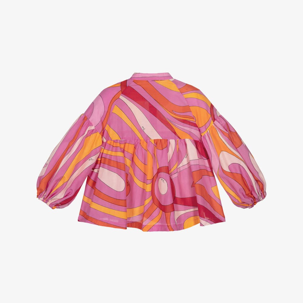 PUCCI-Girls Pink & Orange Marmo Print Blouse | Childrensalon