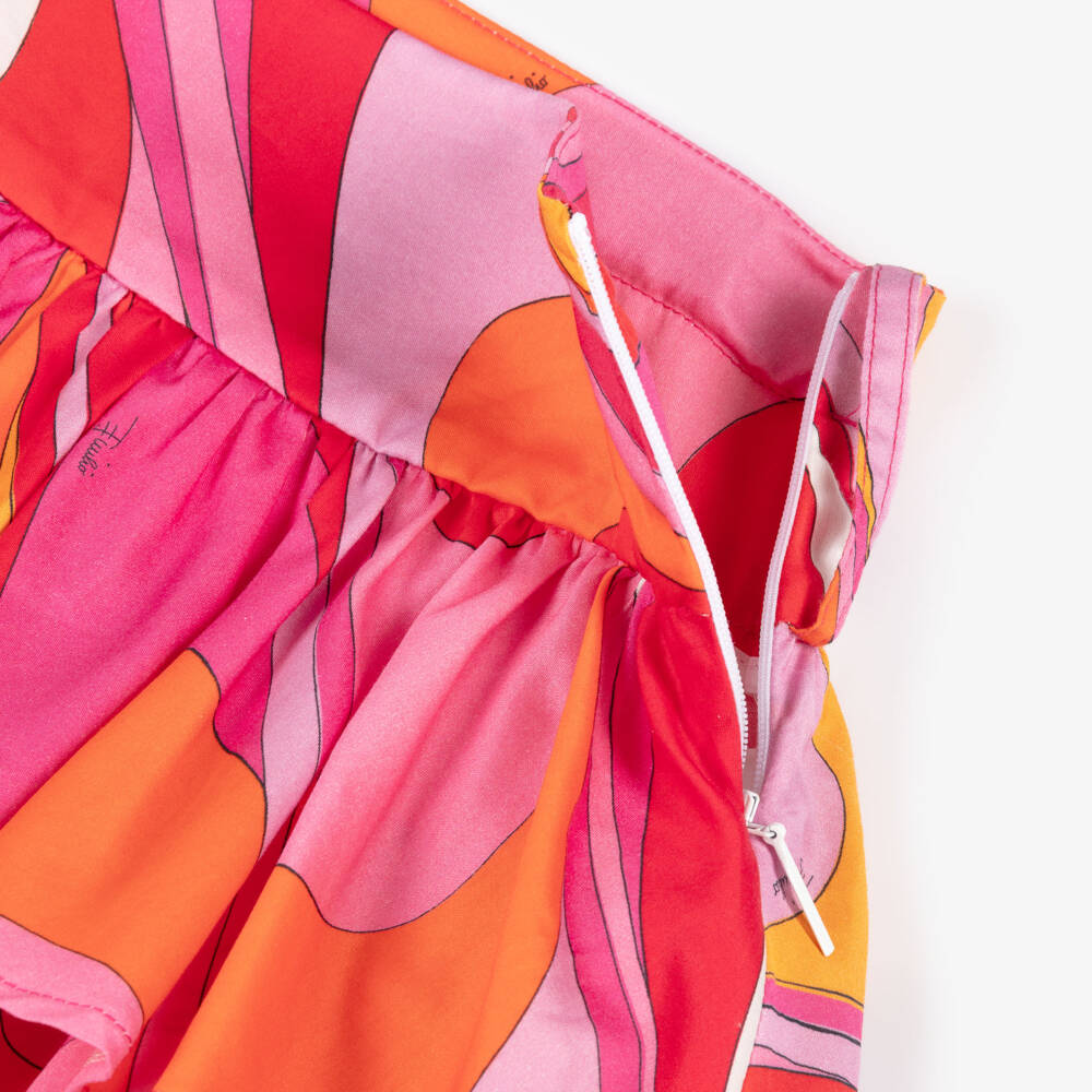 PUCCI-Girls Pink Orange & Red Onde Print Tiered Cotton Skirt | Childrensalon