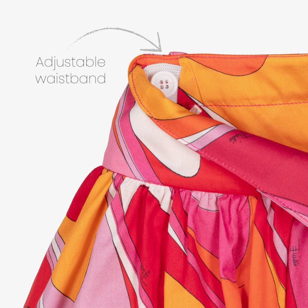 PUCCI-Girls Pink Orange & Red Onde Print Tiered Cotton Skirt | Childrensalon