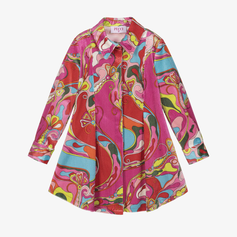 PUCCI-Girls Pink Orchidee Print Corduroy Dress | Childrensalon
