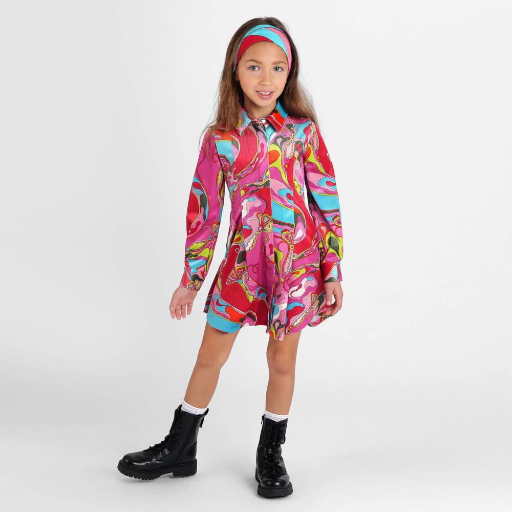 PUCCI-Girls Pink Orchidee Print Corduroy Dress | Childrensalon