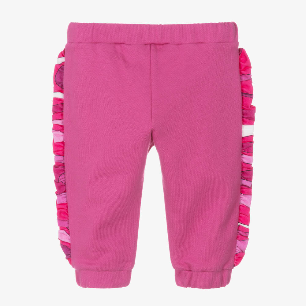 PUCCI-Girls Pink Orchidee Ruffle Trim Cotton Joggers | Childrensalon