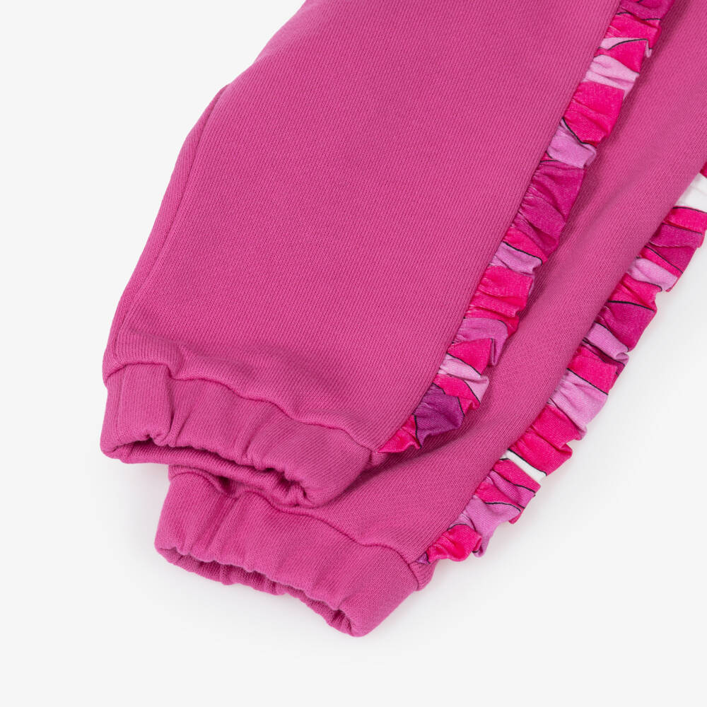 PUCCI-Girls Pink Orchidee Ruffle Trim Cotton Joggers | Childrensalon