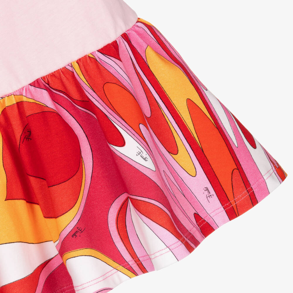 PUCCI-Girls Pink & Red Cotton Jersey Onde Print Dress | Childrensalon