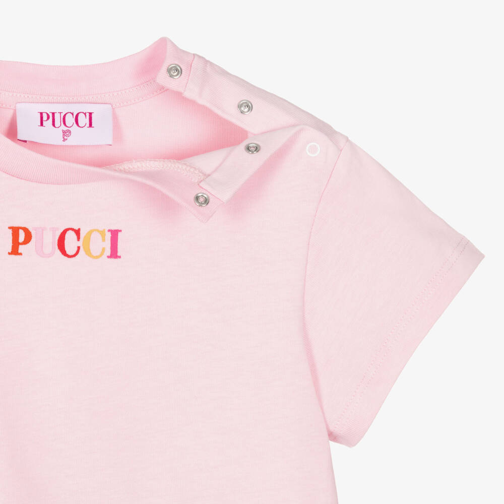 PUCCI-Girls Pink & Red Cotton Jersey Onde Print Dress | Childrensalon