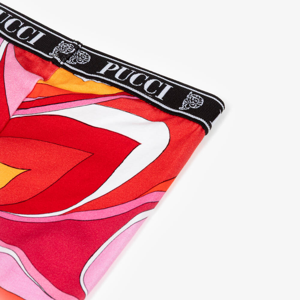 PUCCI-Girls Pink & Red Cotton Leggings with Marmo Print | Childrensalon