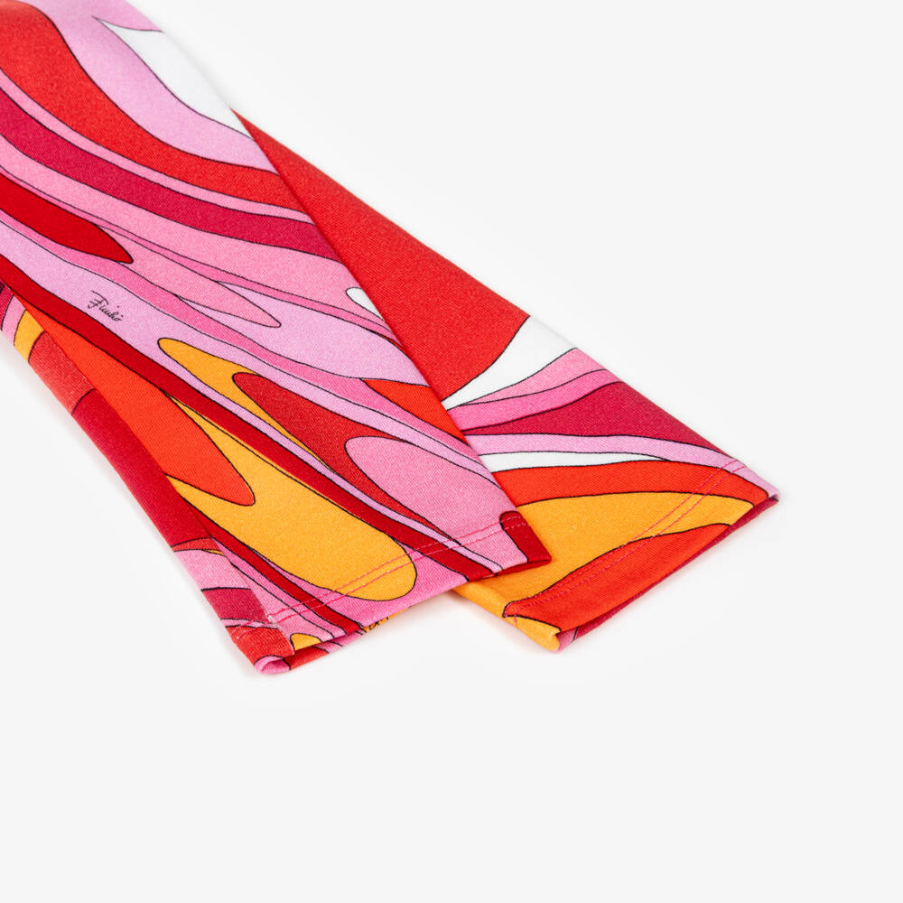 PUCCI-Girls Pink & Red Cotton Leggings with Marmo Print | Childrensalon