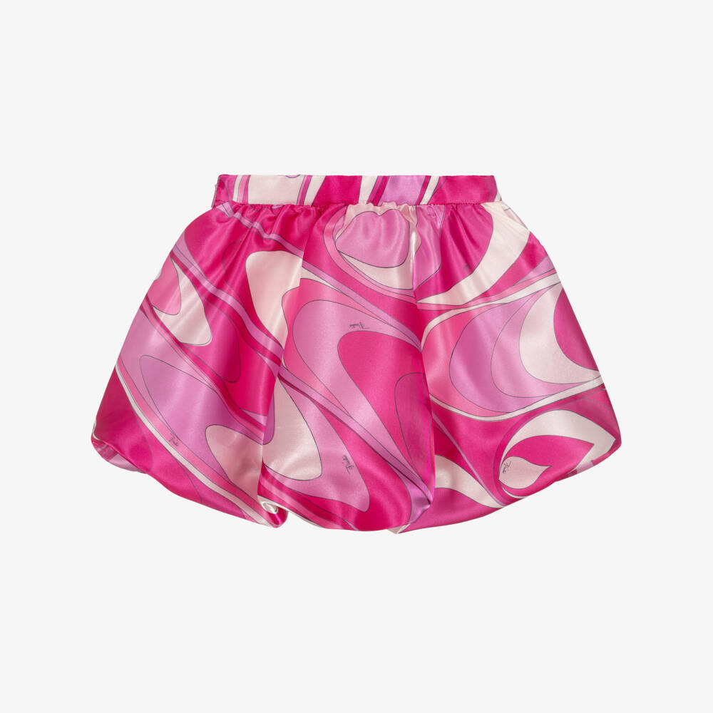 PUCCI-Girls Pink Satin Marmo Print Puffball Skirt | Childrensalon
