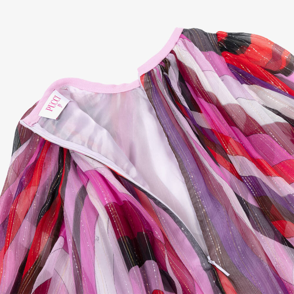 PUCCI-Girls Pink Silk Chiffon Iride Print Dress | Childrensalon